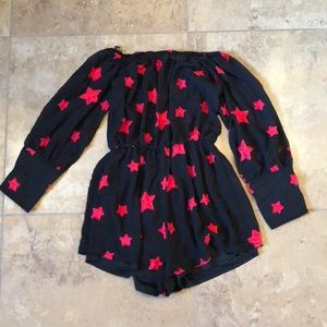 Nasty Gal red star, off-shoulder romper.